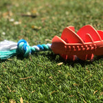 Rubber Football Chew Toy with Tug Rope